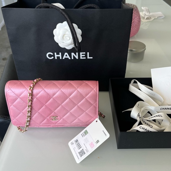 NEW UNBOXED RARE Cloudy pearly goatskin gold hardware iridescent pink - Picture 4 of 14